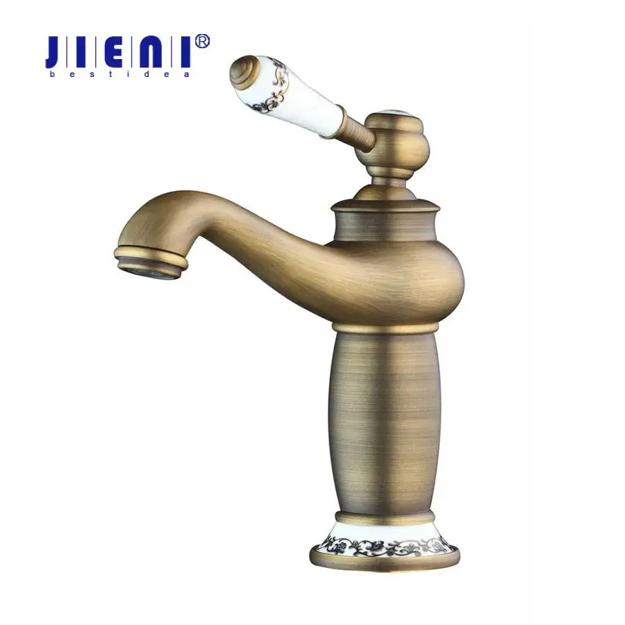 DecorBites™ Antique Brass Bathroom Basin Faucet Deck Mounted Retro Mixer Vanity Taps