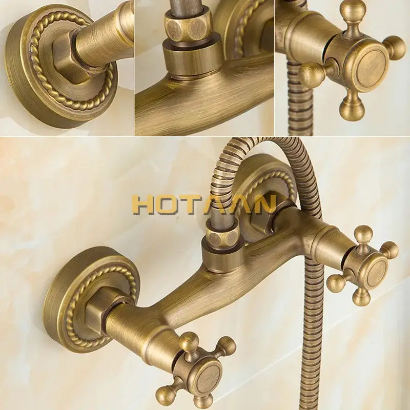 DecorBites™ Antique Brass Bathroom Shower and Basin Tap Set