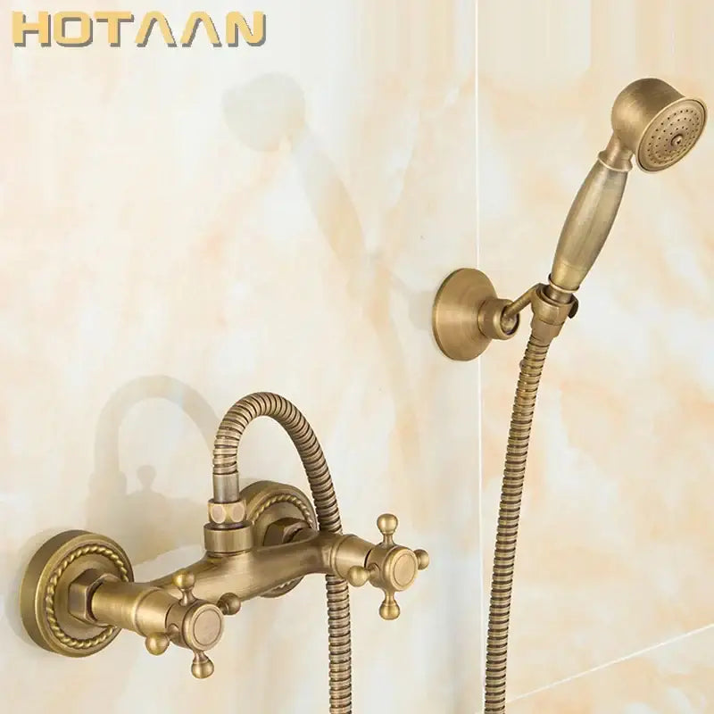 DecorBites™ Antique Brass Bathroom Shower and Basin Tap Set