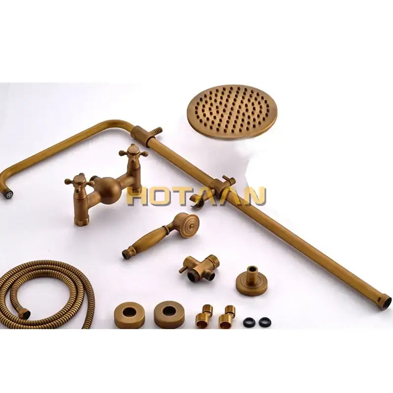 DecorBites™ Antique Brass Bathroom Shower Faucet Set with Handshower, Tub Spout, and 8" Rainfall Head