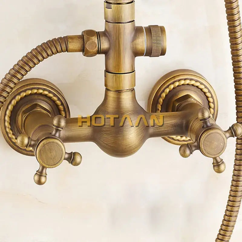 DecorBites™ Antique Brass Bathroom Shower Faucet Set with Handshower, Tub Spout, and 8" Rainfall Head