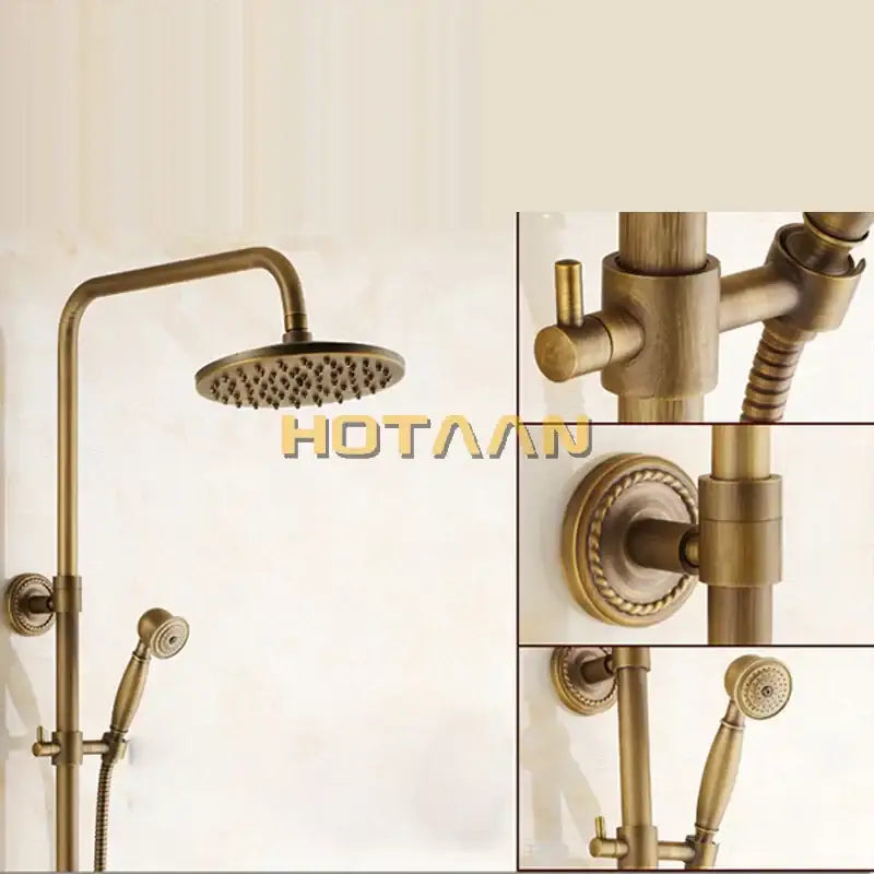 DecorBites™ Antique Brass Bathroom Shower Faucet Set with Handshower, Tub Spout, and 8" Rainfall Head
