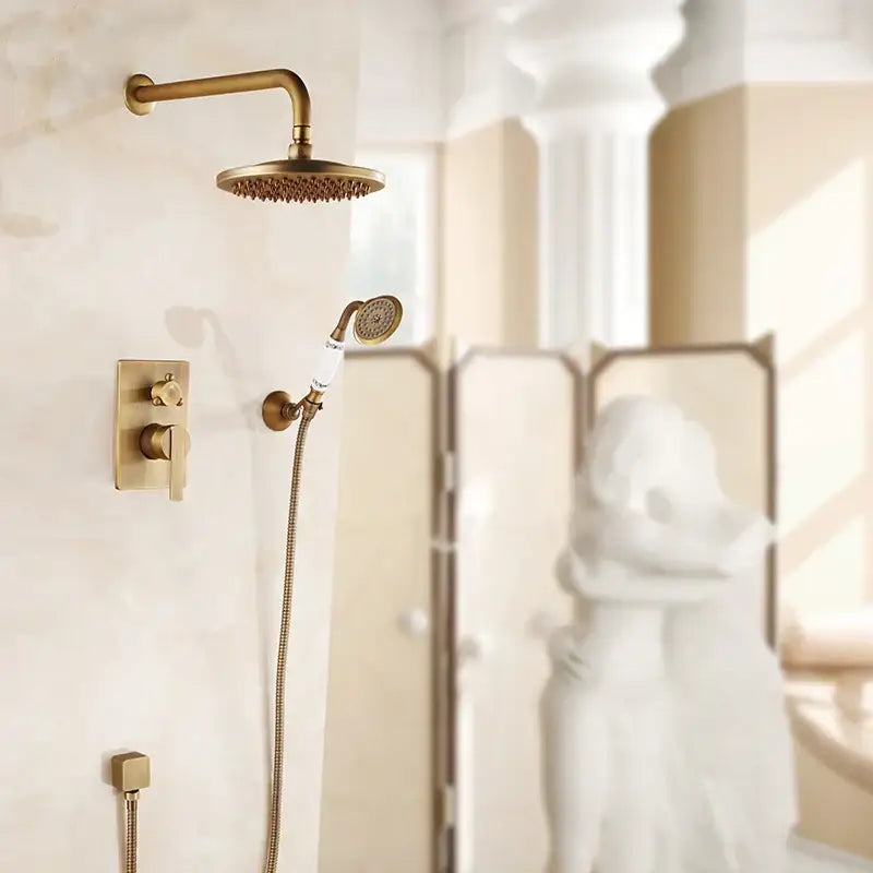 DecorBites™ Antique Brass Bathroom Shower Mixer Set with 8" Rainfall and Handshower