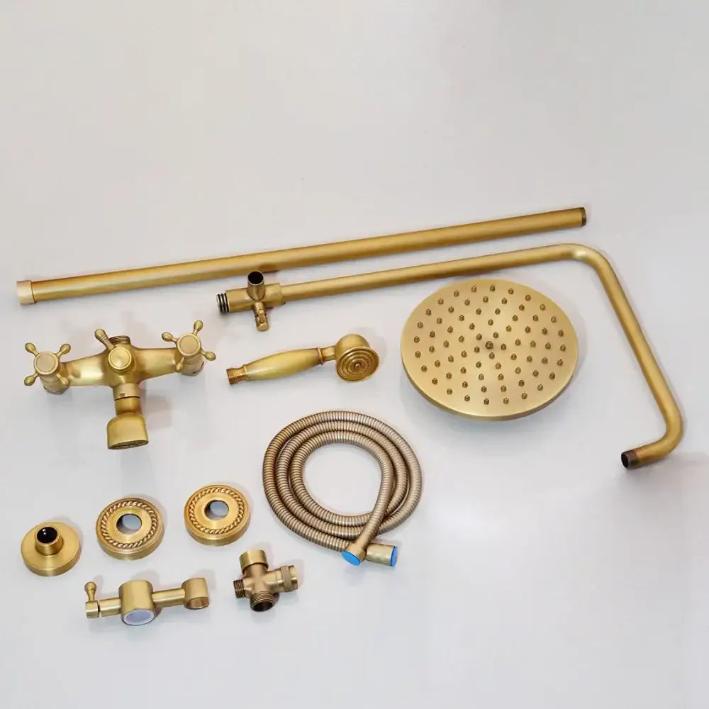 DecorBites™ Antique Brass Bathroom Shower Set with Hand Shower, Mixer Taps, Double Handles