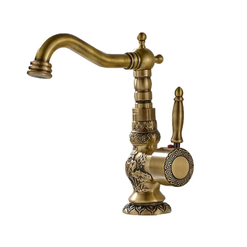 DecorBites™ Antique Brass Bathroom Sink Faucet Mixer, Single Handle Hot Cold Water Tap