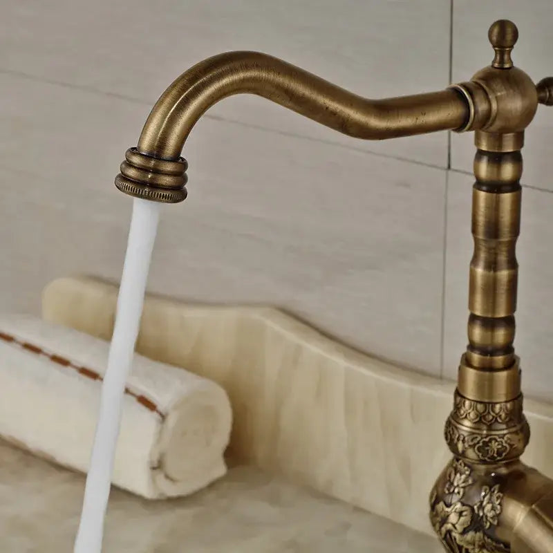 DecorBites™ Antique Brass Bathroom Sink Faucet Mixer, Single Handle Hot Cold Water Tap
