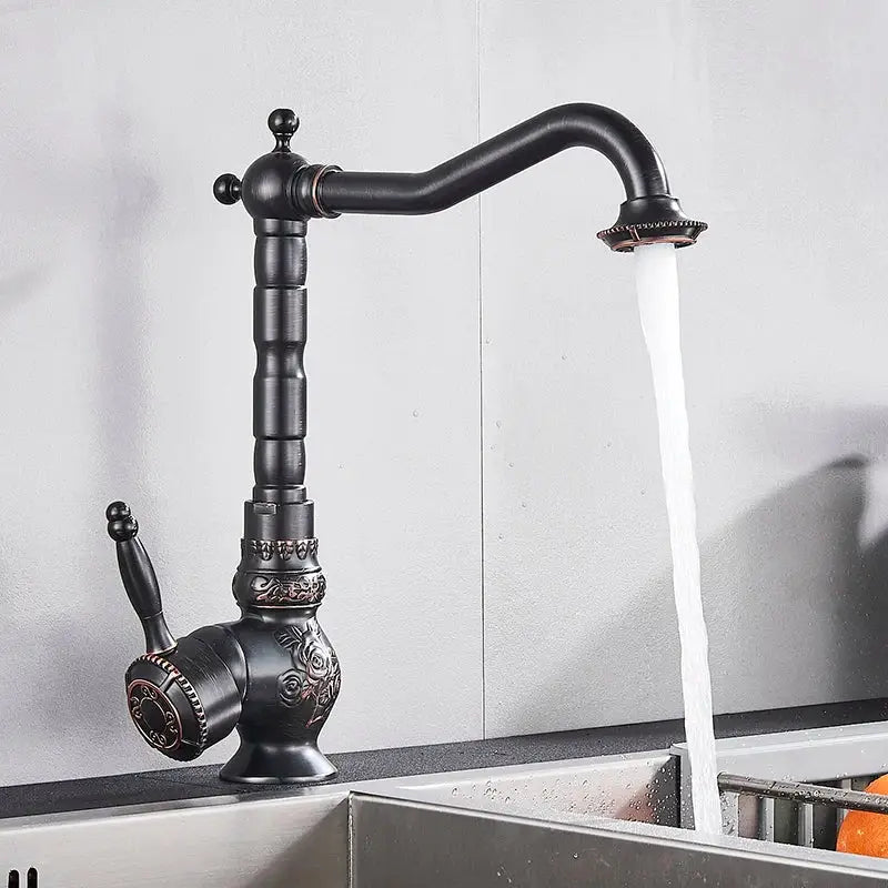 DecorBites™ Antique Brass Bathroom Sink Faucet Mixer, Single Handle Hot Cold Water Tap