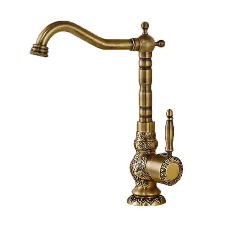 DecorBites™ Antique Brass Bathroom Sink Faucet Mixer, Single Handle Hot Cold Water Tap