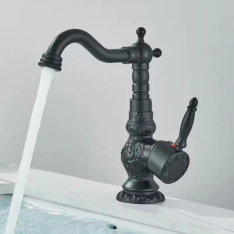 DecorBites™ Antique Brass Bathroom Sink Faucet Mixer, Single Handle Hot Cold Water Tap
