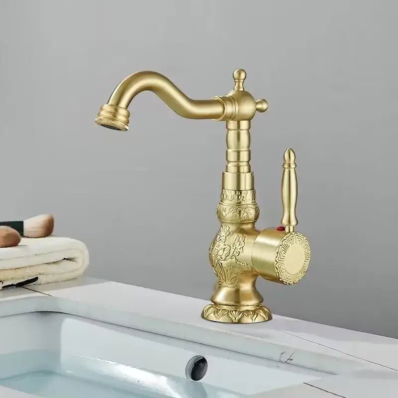 DecorBites™ Antique Brass Bathroom Sink Faucet Mixer, Single Handle Hot Cold Water Tap