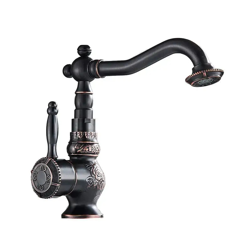 DecorBites™ Antique Brass Bathroom Sink Faucet Mixer, Single Handle Hot Cold Water Tap