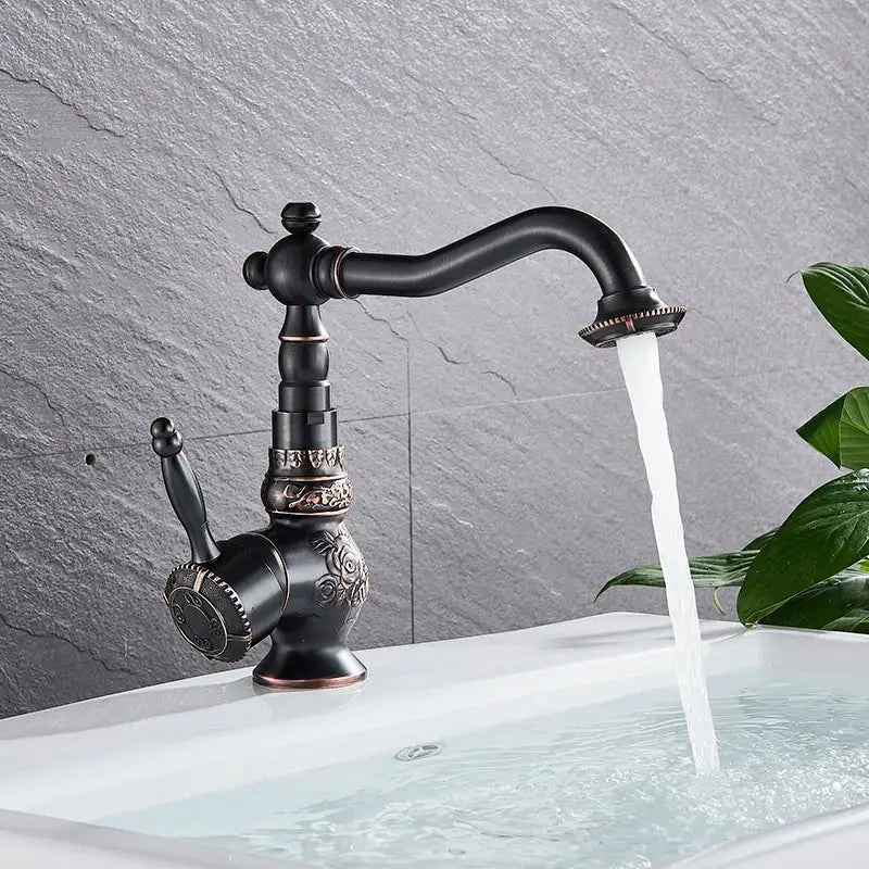 DecorBites™ Antique Brass Bathroom Sink Faucet Mixer, Single Handle Hot Cold Water Tap
