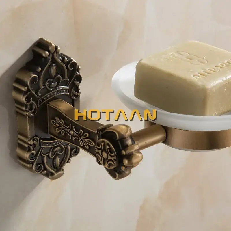 DecorBites™ طبق صابون حمام من النحاس العتيق مع حامل زجاجي - إكسسوار حمام يثبت على الحائط من الألومنيوم