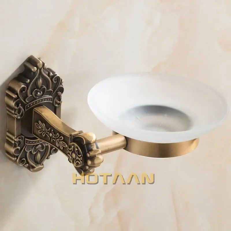 DecorBites™ طبق صابون حمام من النحاس العتيق مع حامل زجاجي - إكسسوار حمام يثبت على الحائط من الألومنيوم