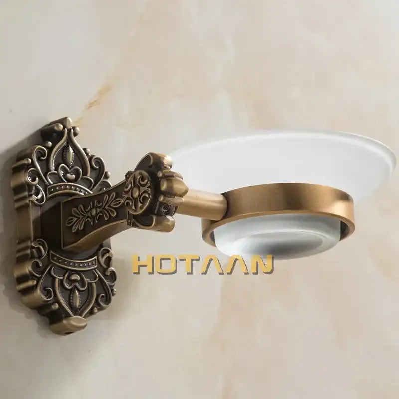 DecorBites™ طبق صابون حمام من النحاس العتيق مع حامل زجاجي - إكسسوار حمام يثبت على الحائط من الألومنيوم