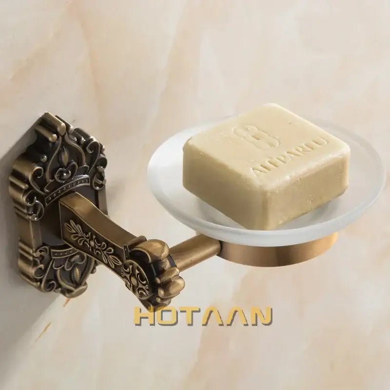 DecorBites™ طبق صابون حمام من النحاس العتيق مع حامل زجاجي - إكسسوار حمام يثبت على الحائط من الألومنيوم