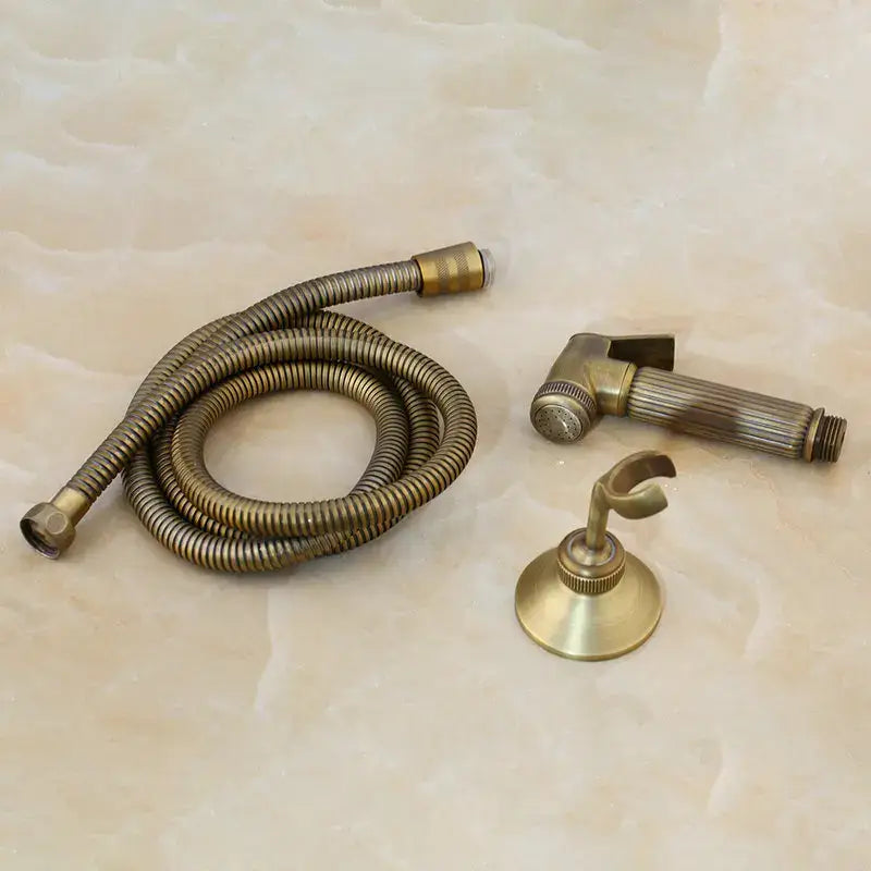 DecorBites™ Antique Brass Bidet Faucet Wall Mount with Hand Shower - Bathroom Accessory