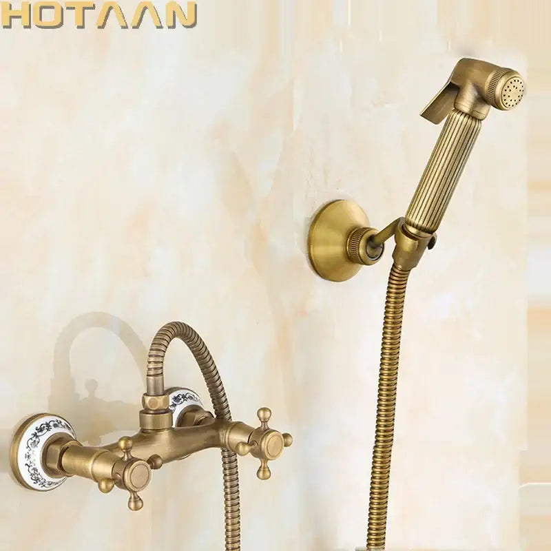 DecorBites™ Antique Brass Bidet with Hot/Cold Mixer, Bronze Shower Head for Anal Cleaning