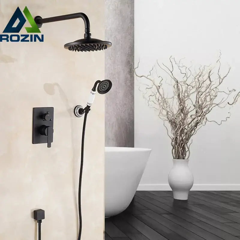 DecorBites™ Antique Brass/Black 8" Rainfall Shower Set Faucet with Handshower