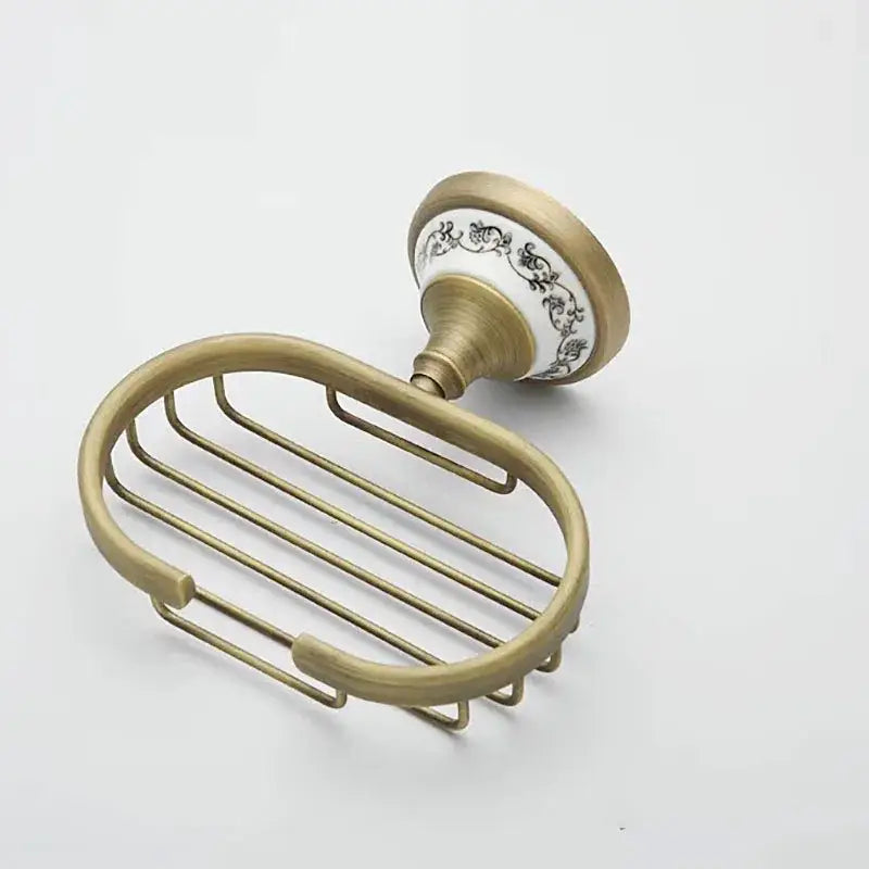 DecorBites™ Antique Brass Ceramic Soap Dish Copper Soap Basket Bathroom Accessories