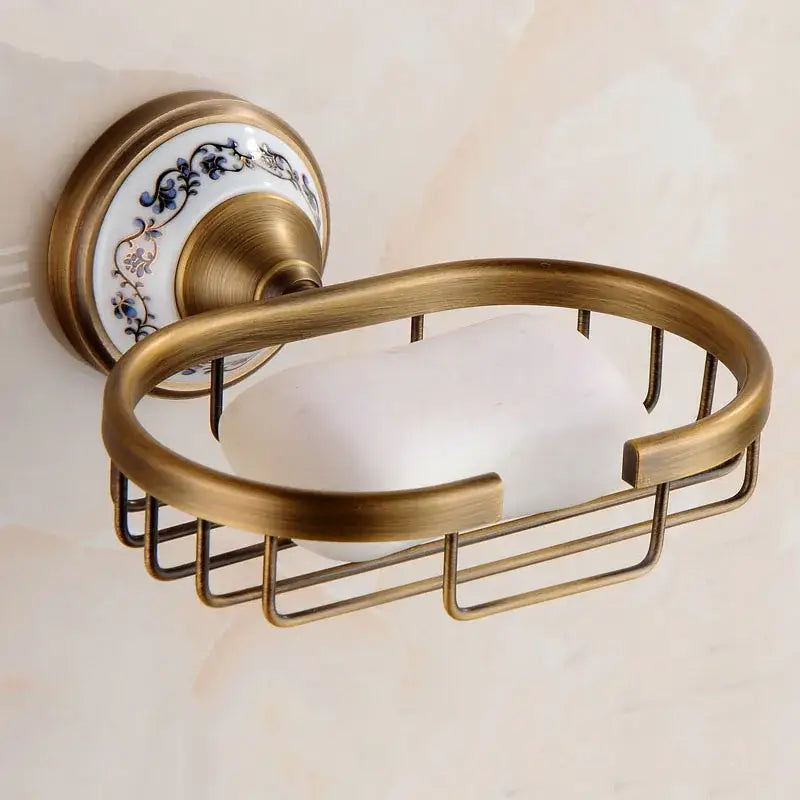 DecorBites™ Antique Brass Ceramic Soap Dish Copper Soap Basket Bathroom Accessories