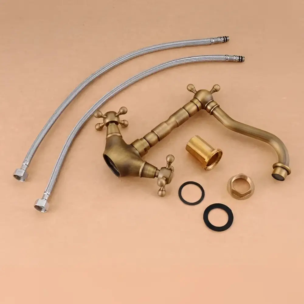 DecorBites™ Antique Brass Double Cross Handle Basin Faucet - 360 Degree Swivel Spout