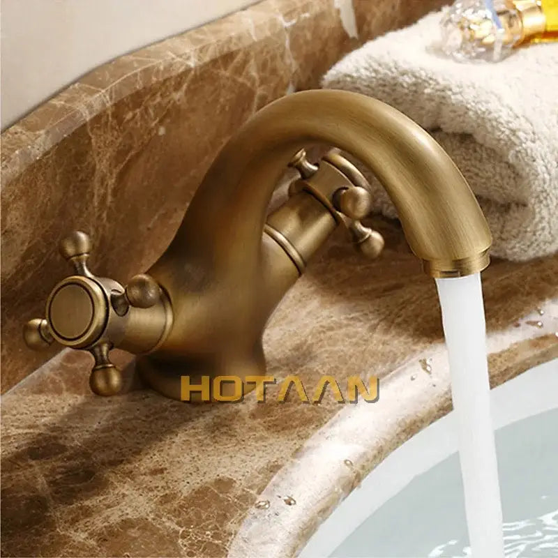 DecorBites™ Antique Brass Double Handle Faucet Kitchen Bathroom Basin Mixer Robinet Antique