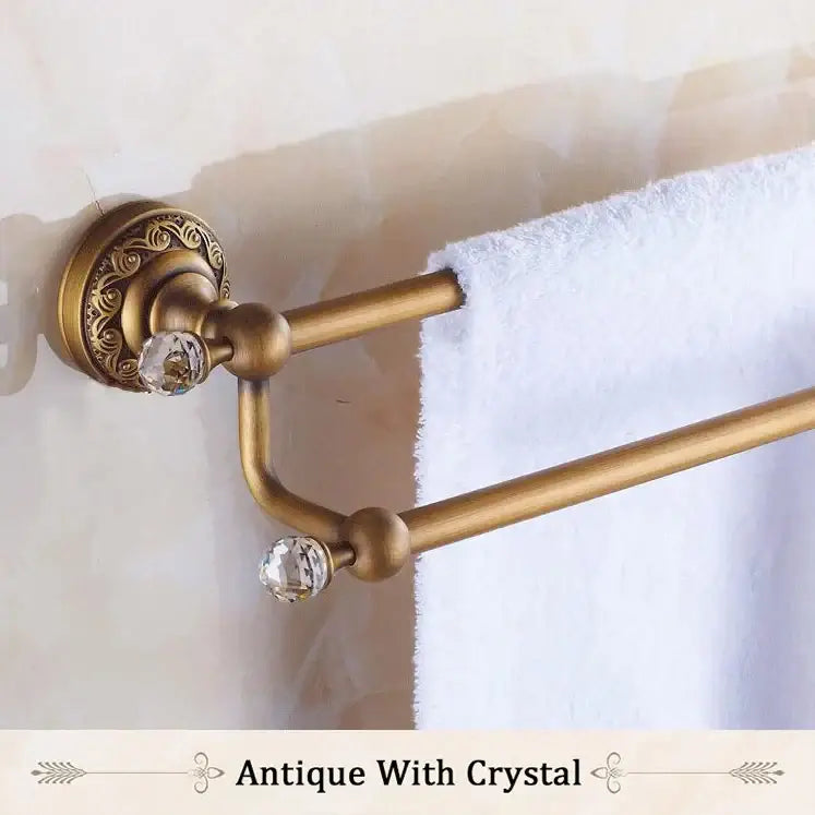 DecorBites™ Antique Brass Double Towel Bar Bathroom Shelf Holder Towel Rack