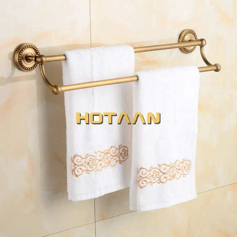 DecorBites™ Antique Brass Double Towel Bar Rack - Solid Brass, 30-60cm
