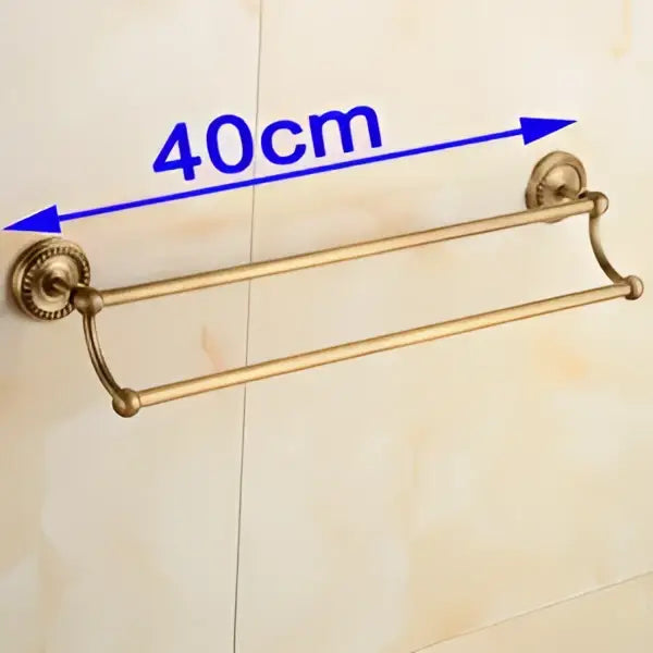 DecorBites™ Antique Brass Double Towel Bar Rack - Solid Brass, 30-60cm