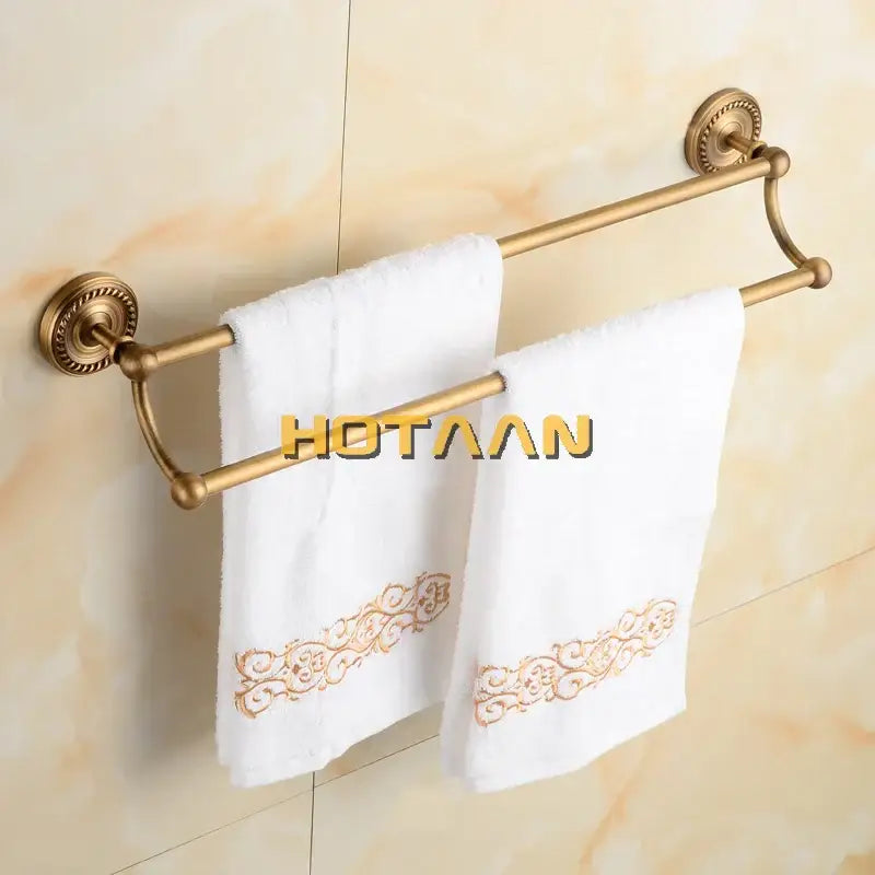 DecorBites™ Antique Brass Double Towel Bar Rack - Solid Brass, 30-60cm