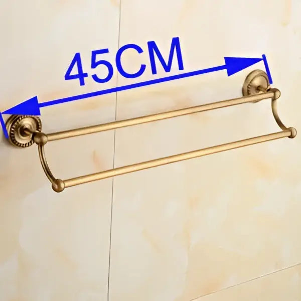 DecorBites™ Antique Brass Double Towel Bar Rack - Solid Brass, 30-60cm