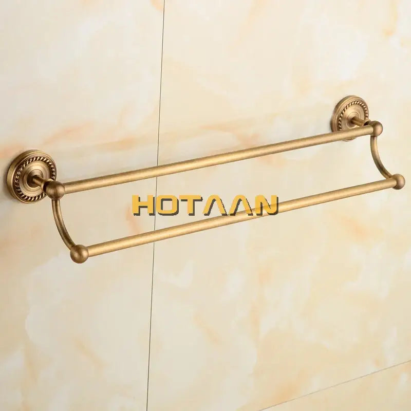 DecorBites™ Antique Brass Double Towel Bar Rack - Solid Brass, 30-60cm