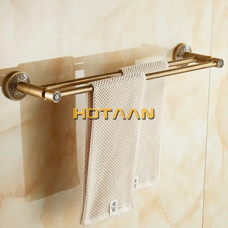 DecorBites™ Antique Brass Double Towel Bar/Towel Holder - Solid Aluminium - Bathroom Accessory