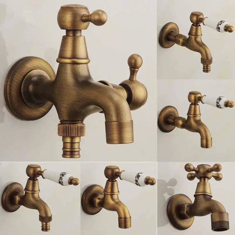 DecorBites™ Antique Brass Dragon Carved Outdoor Washing Machine Faucet Cold Tap