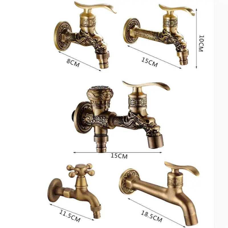DecorBites™ Antique Brass Dragon Carved Outdoor Washing Machine Faucet Cold Tap