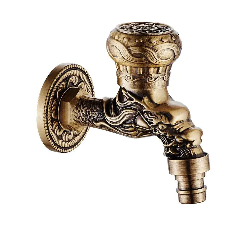 DecorBites™ Antique Brass Dragon Carved Outdoor Washing Machine Faucet Cold Tap