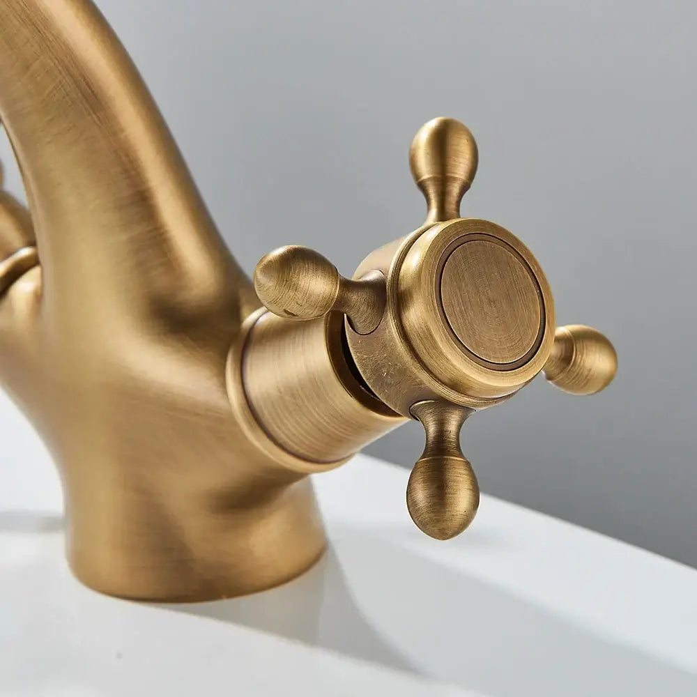 DecorBites™ Antique Brass Dual Handle Basin Faucet Deck Mounted Bathroom Mixer Tap