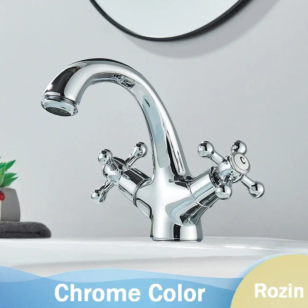 DecorBites™ Antique Brass Dual Handle Basin Faucet Deck Mounted Bathroom Mixer Tap