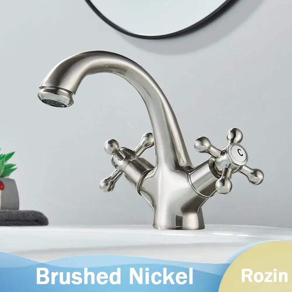 DecorBites™ Antique Brass Dual Handle Basin Faucet Deck Mounted Bathroom Mixer Tap