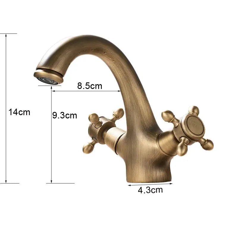 DecorBites™ Antique Brass Dual Handle Basin Faucet Deck Mounted Bathroom Mixer Tap