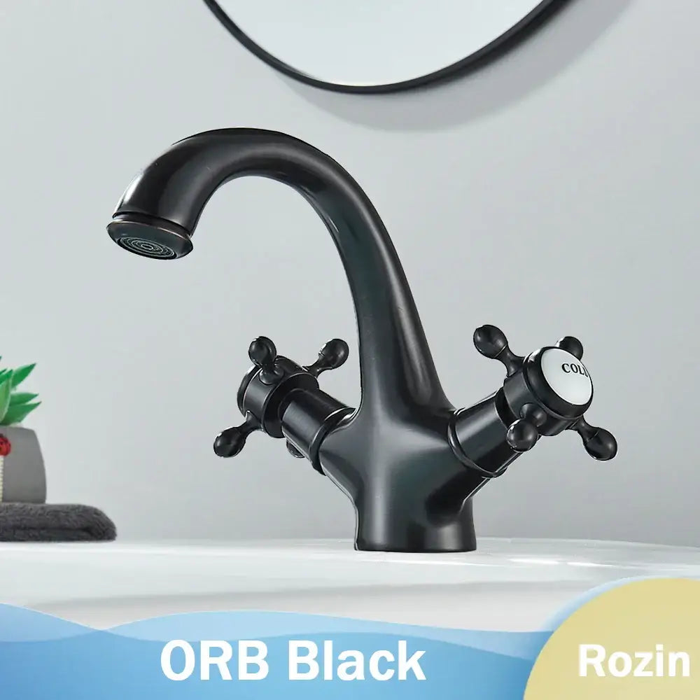 DecorBites™ Antique Brass Dual Handle Basin Faucet Deck Mounted Bathroom Mixer Tap