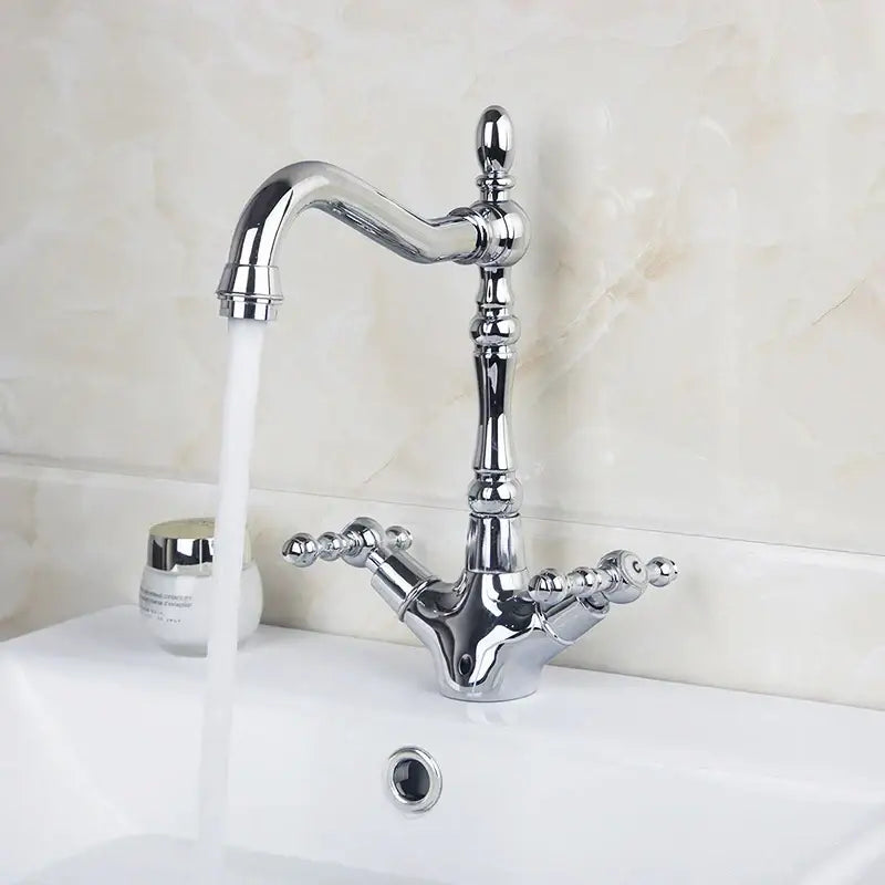 DecorBites™ Antique Brass Dual Handle Swivel Sink Faucet Rotated Mixer Tap