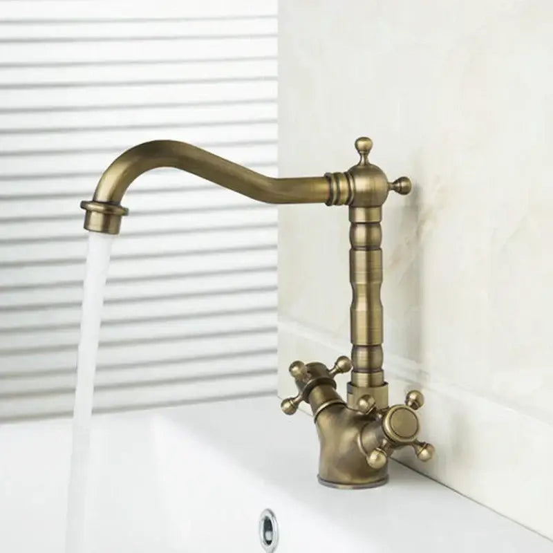 DecorBites™ Antique Brass Dual Handle Swivel Sink Faucet Rotated Mixer Tap