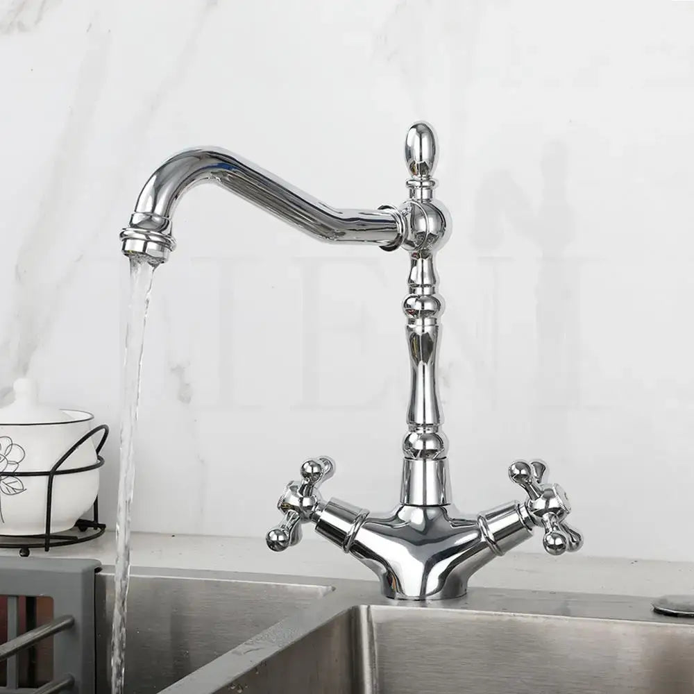 DecorBites™ Antique Brass Dual Handle Swivel Sink Faucet Rotated Mixer Tap