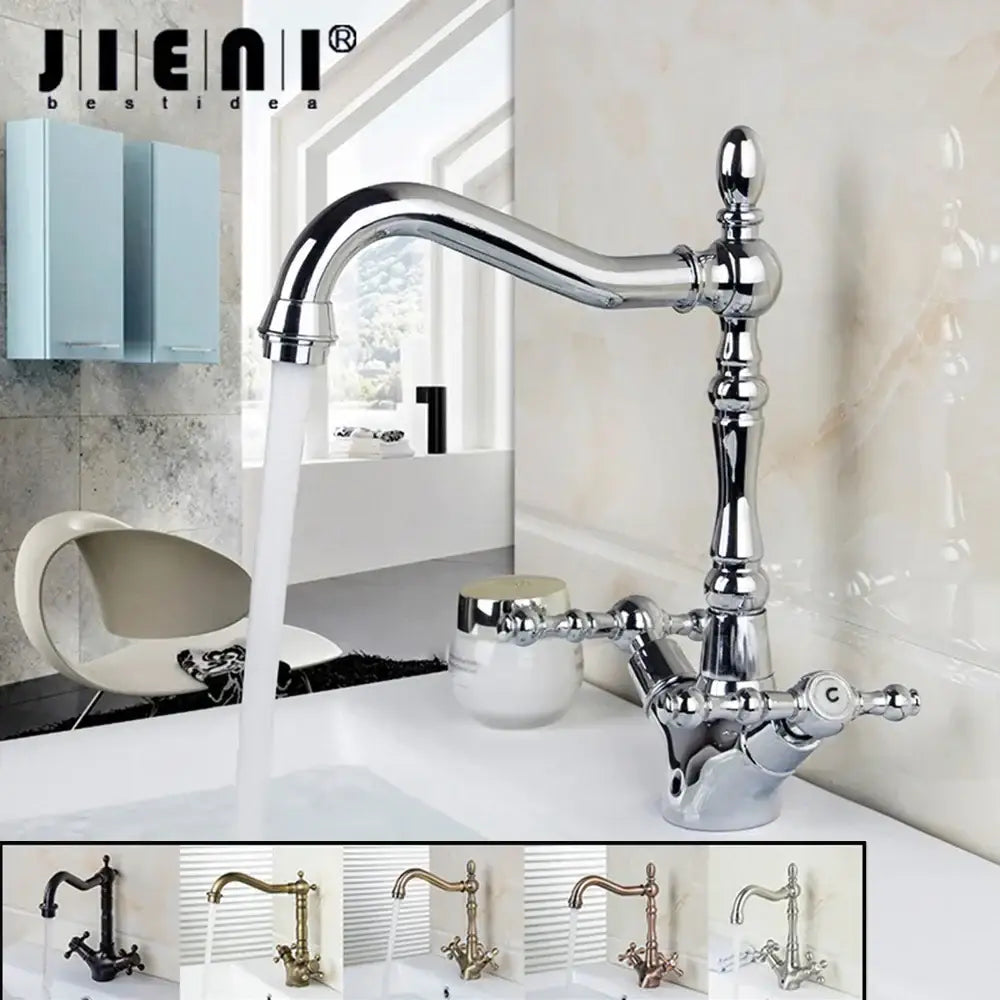 DecorBites™ Antique Brass Dual Handle Swivel Sink Faucet Rotated Mixer Tap