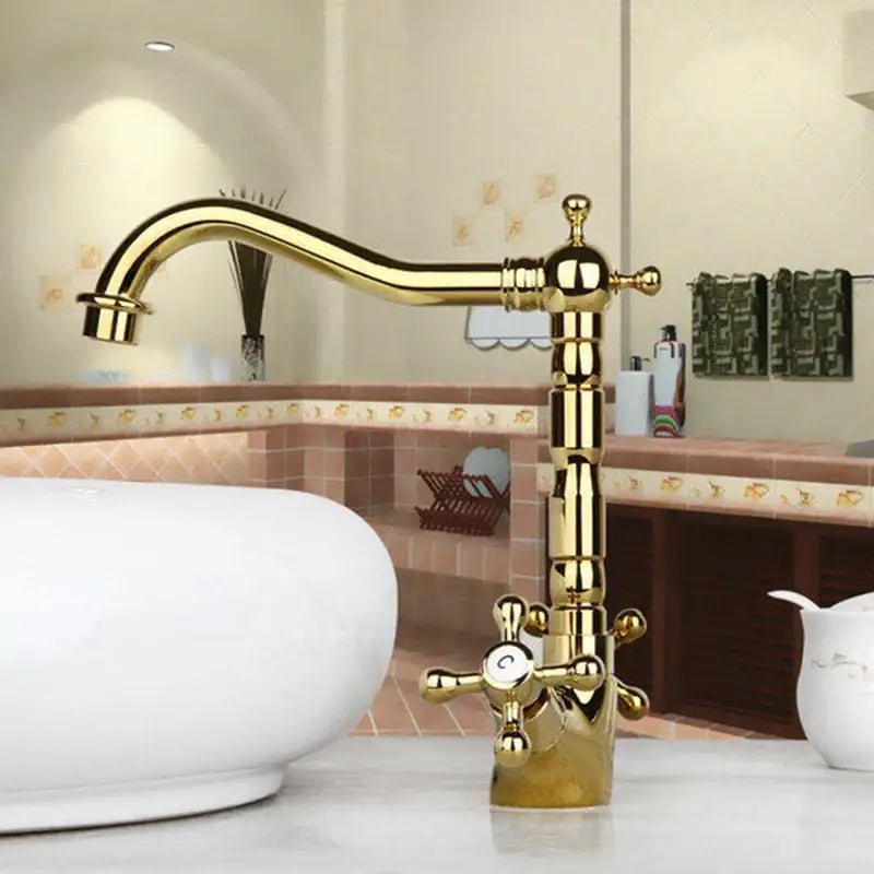 DecorBites™ Antique Brass Dual Handle Swivel Sink Faucet Rotated Mixer Tap