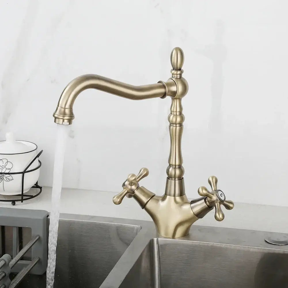 DecorBites™ Antique Brass Dual Handle Swivel Sink Faucet Rotated Mixer Tap