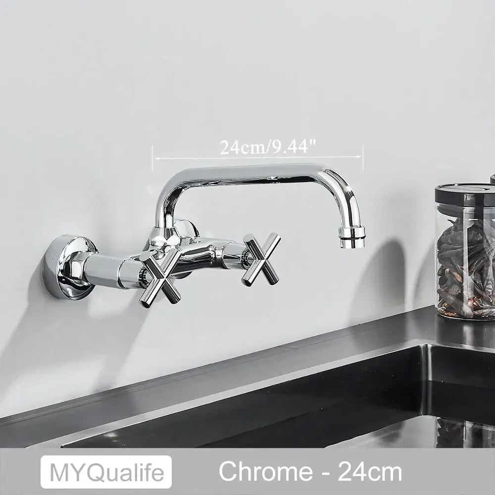 DecorBites™ Antique Brass Dual Handle Wall Mount Kitchen Faucet
