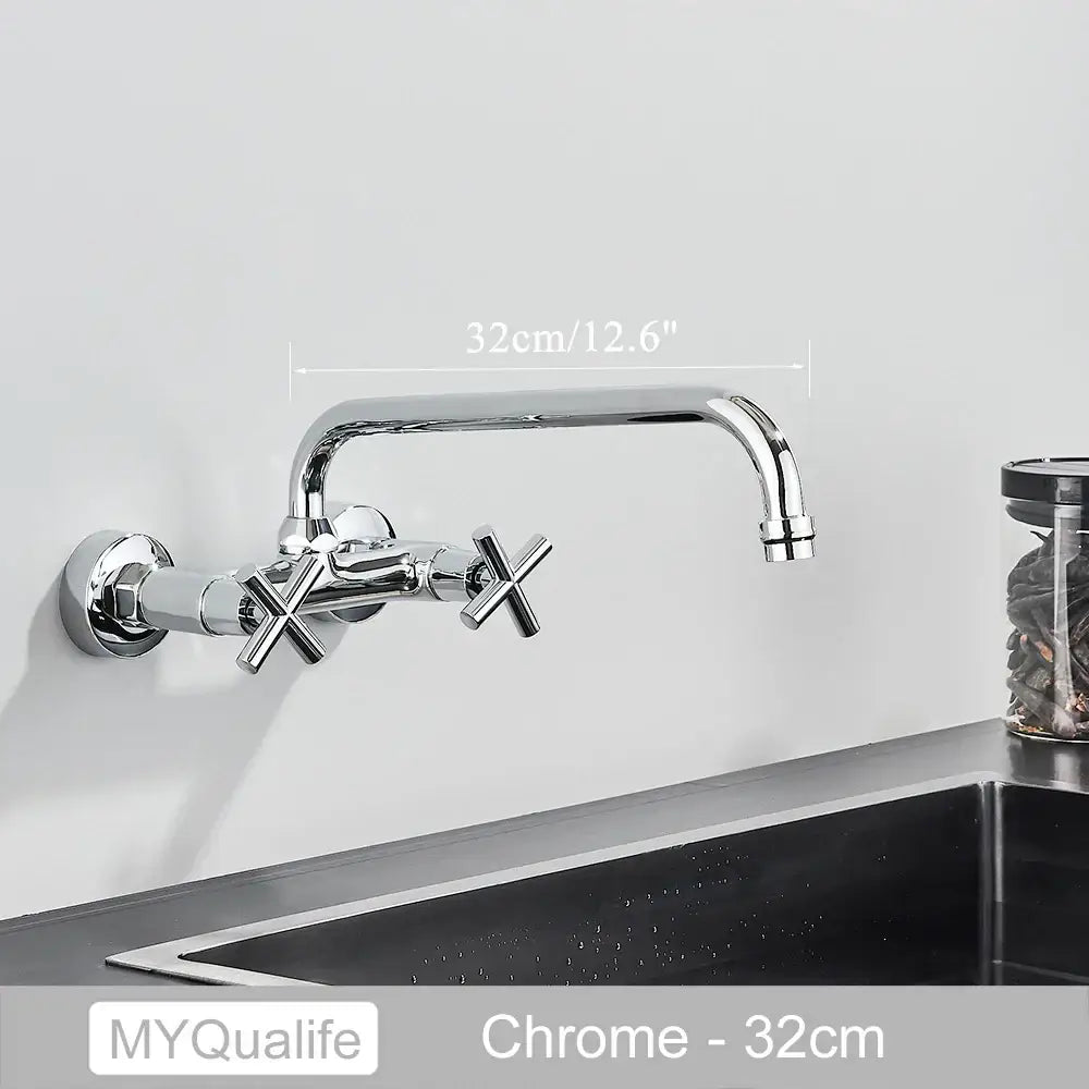 DecorBites™ Antique Brass Dual Handle Wall Mount Kitchen Faucet